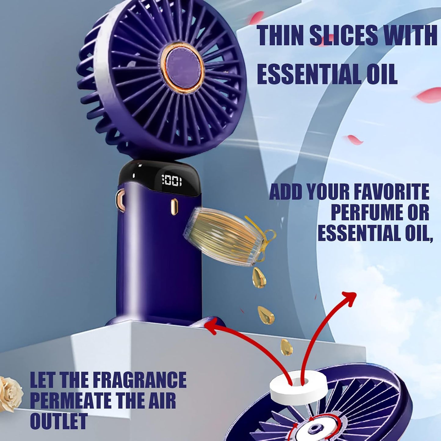 Portable Folding Fan with Scent Pad & LED Display