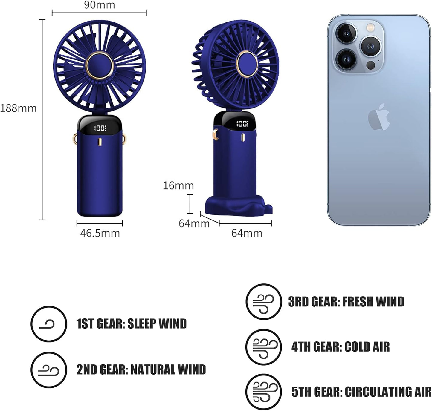 Portable Folding Fan with Scent Pad & LED Display